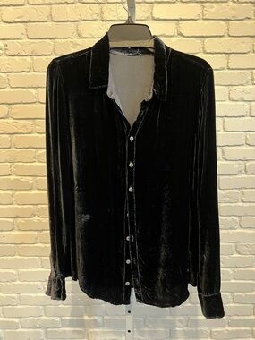 CP Shades Black Velvet Button-Down Shirt - Romy Velvet in River
